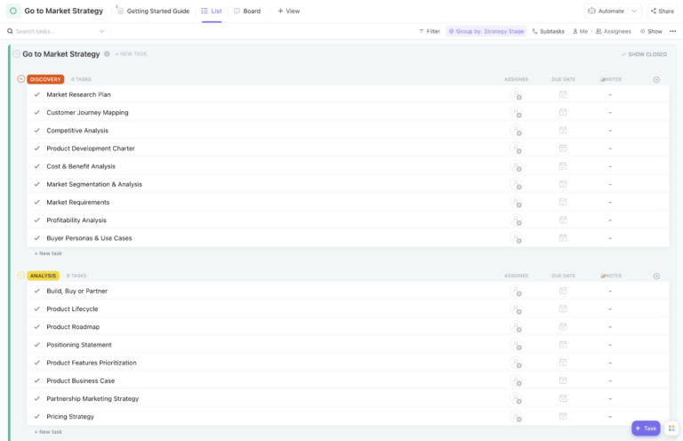 ClickUp Go To Market Strategy Template: Business Playbook Template