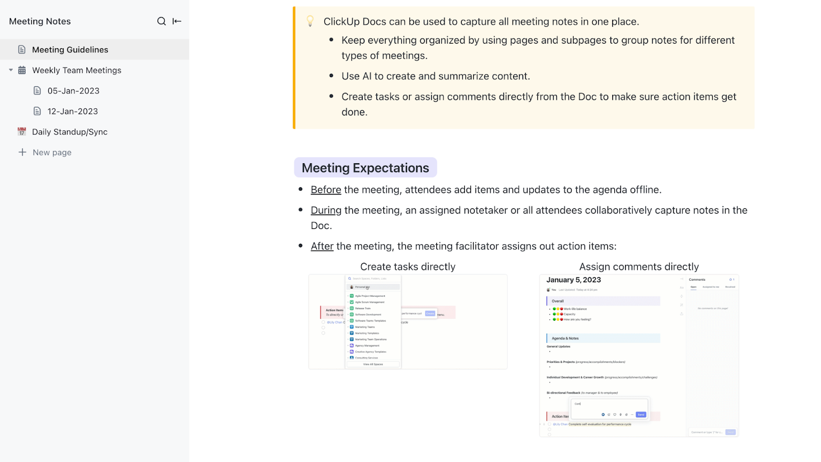 Plantilla de notas de reuniones de ClickUp