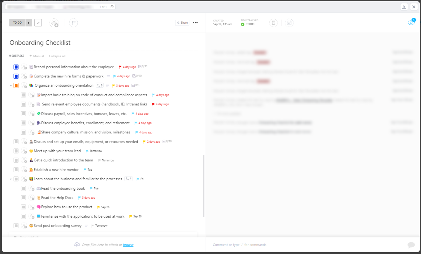 Modèle de checklist d'intégration ClickUp