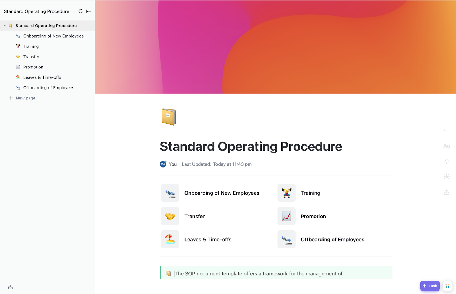 Modèle de procédures opérationnelles standard ClickUp