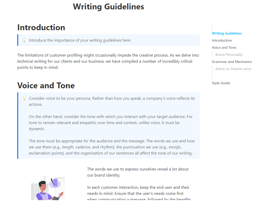 Modèle de directives de rédaction ClickUp : modèle de guide stratégique pour les entreprises