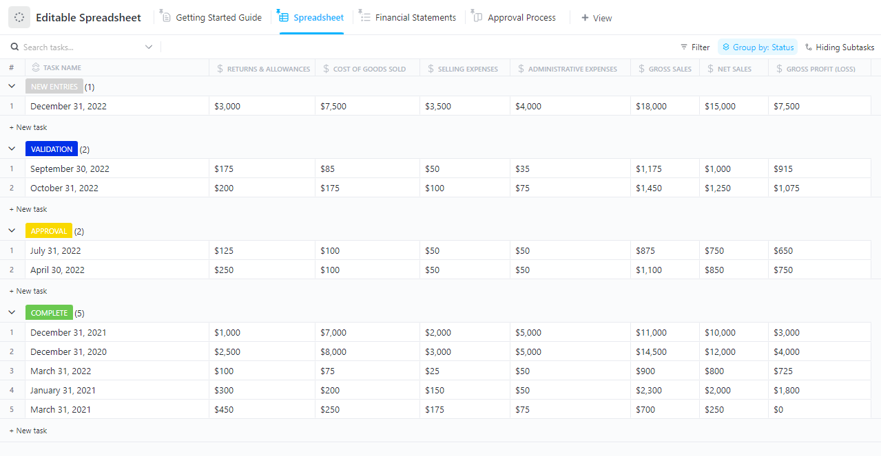 ClickUp’s Editable Spreadsheet Template