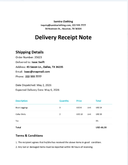 Delivery Receipt Note template by Template.Net