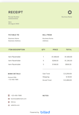 Delivery Receipt Template by Billed