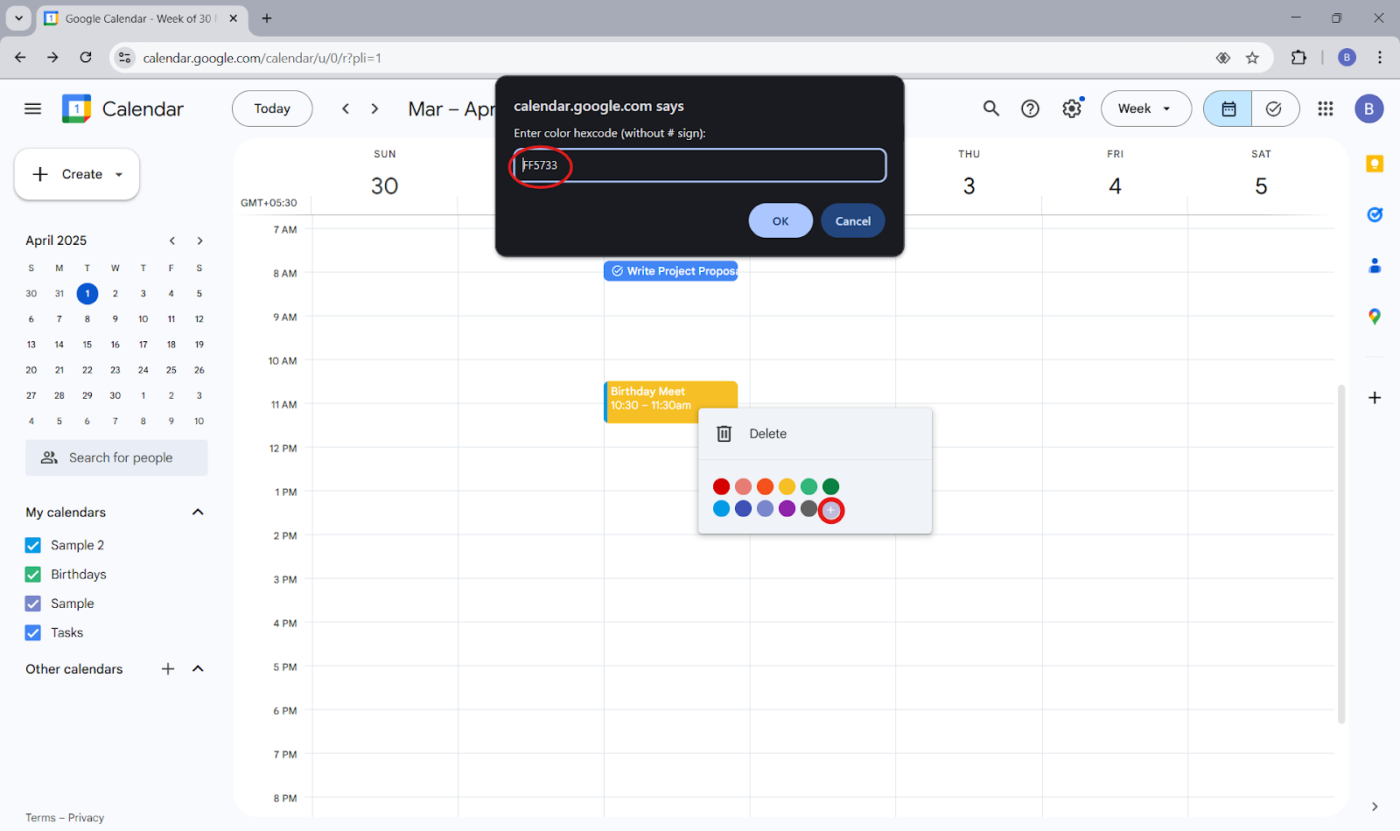 Introduzca un código hexadecimal: Cómo codificar por colores Google Calendar