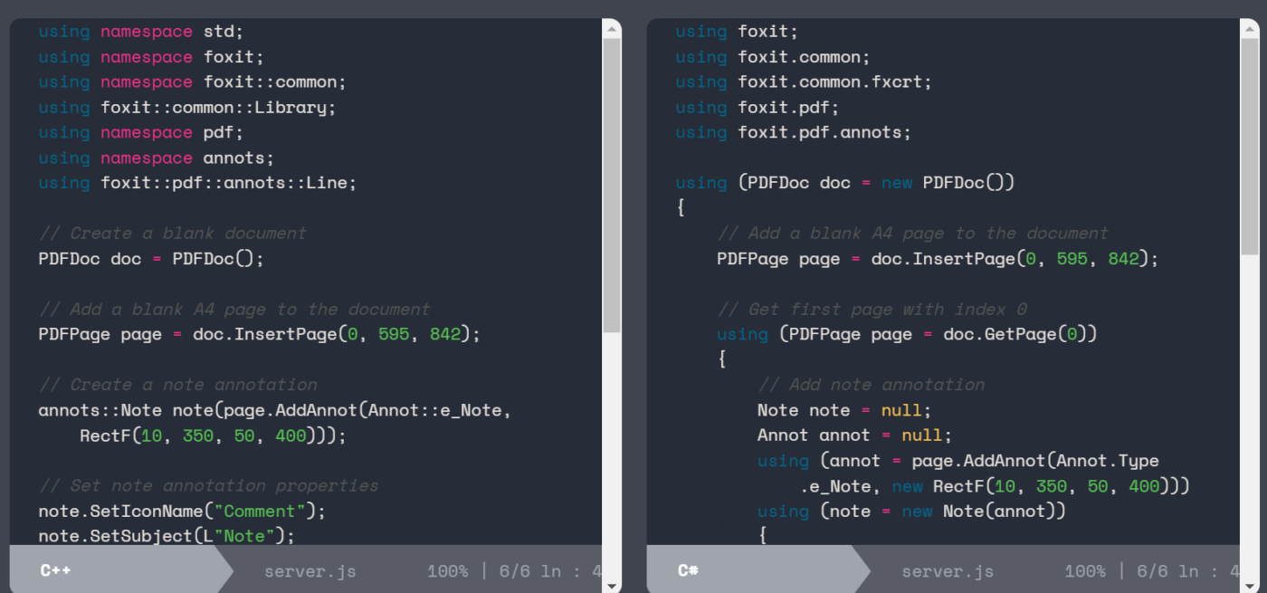Foxit PDF SDK Dashboard: parser PDF