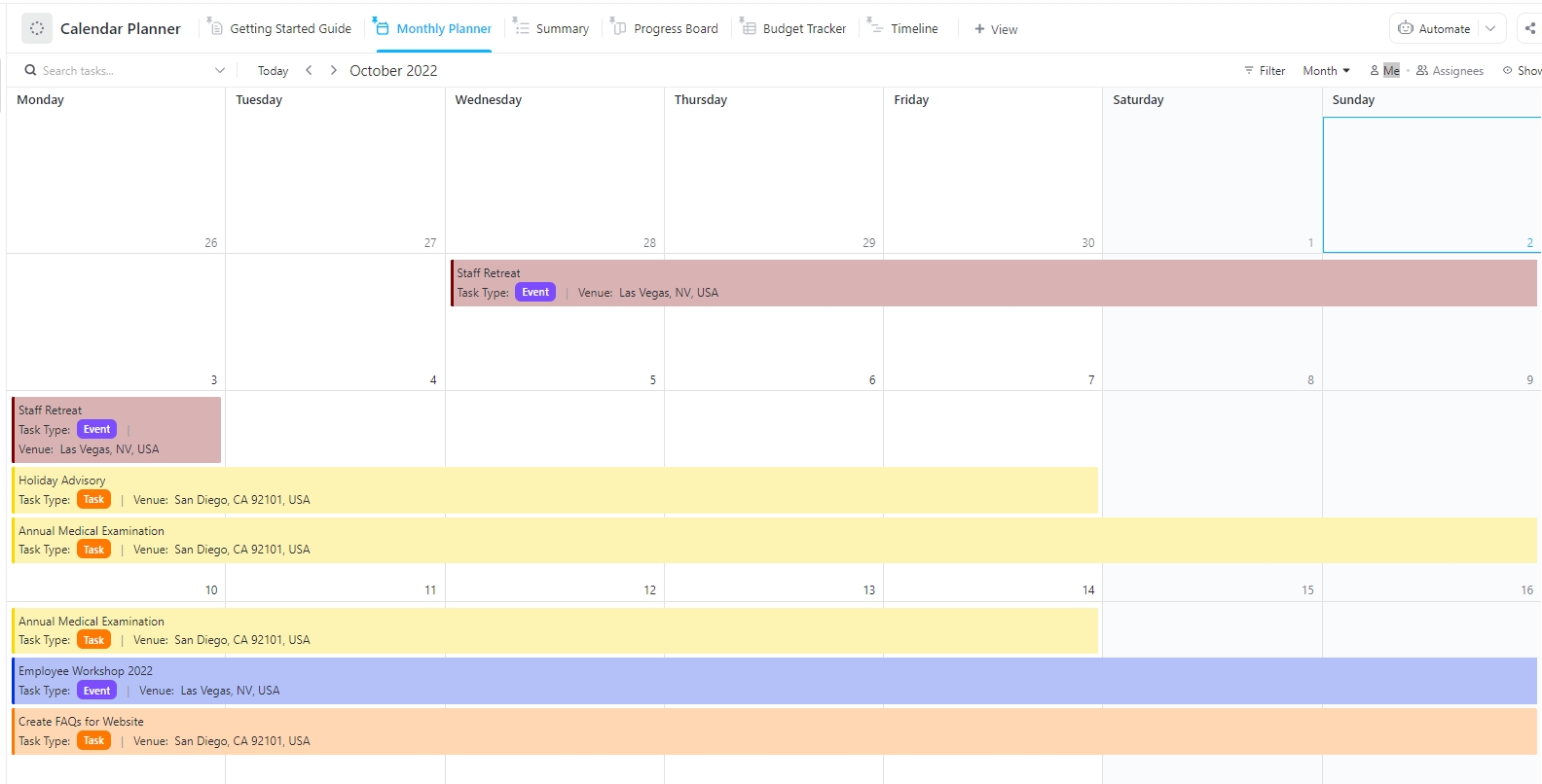 Empiece más rápido con la plantilla de planificador de calendario de ClickUp