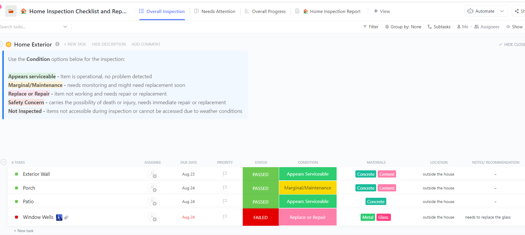 Bridge the gap between field notes and finished reports with the ClickUp Home Inspection Checklist and Report Template