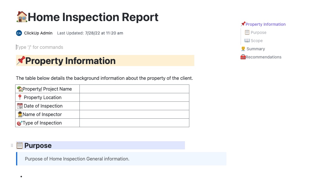 Get a repeatable framework to generate reports with the ClickUp Home Inspection Report Template