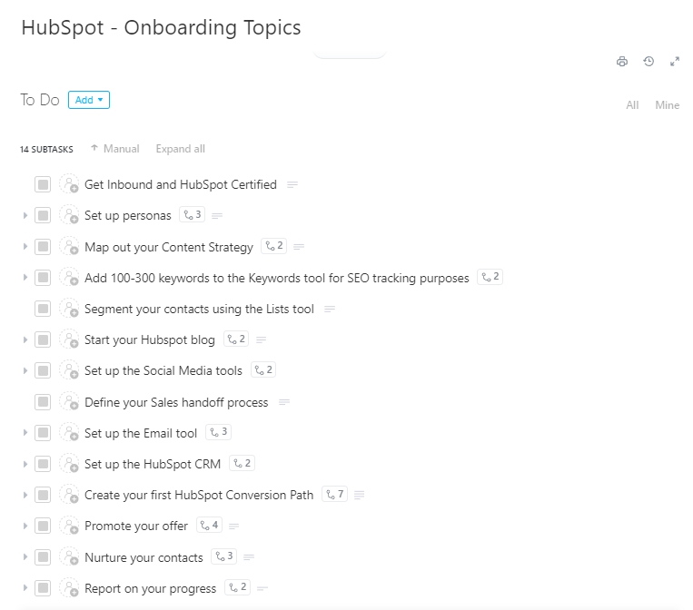 Modelo de integração do ClickUp HubSpot