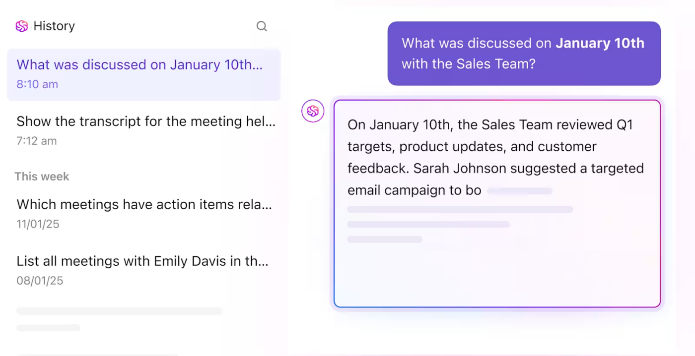 Leverage ClickUp AI to gain insights about your transcripts instantly 