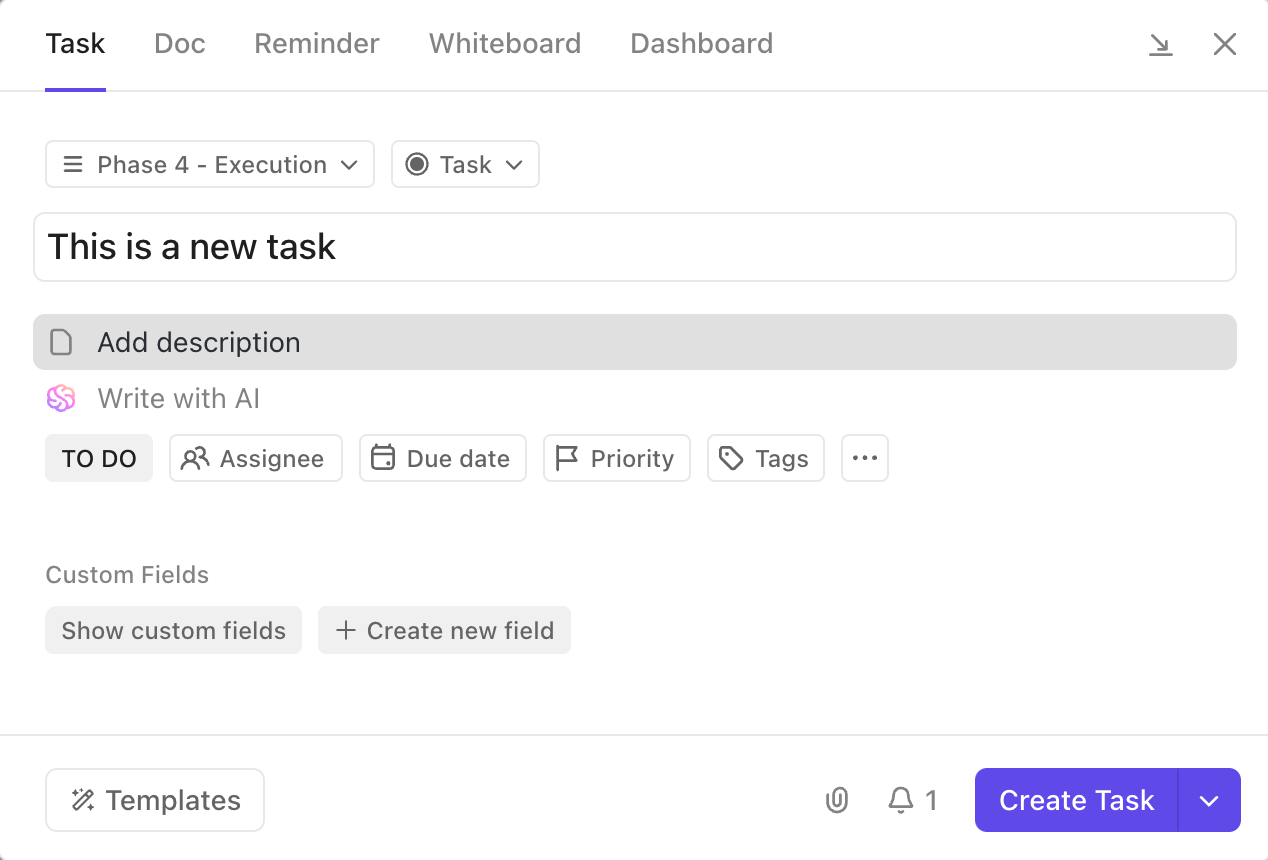 Organice los flujos de trabajo de los proyectos utilizando las tareas de ClickUp con personas asignadas, prioridades, listas de control y actualizaciones de estado personalizables: Cómo codificar por colores Google Calendar