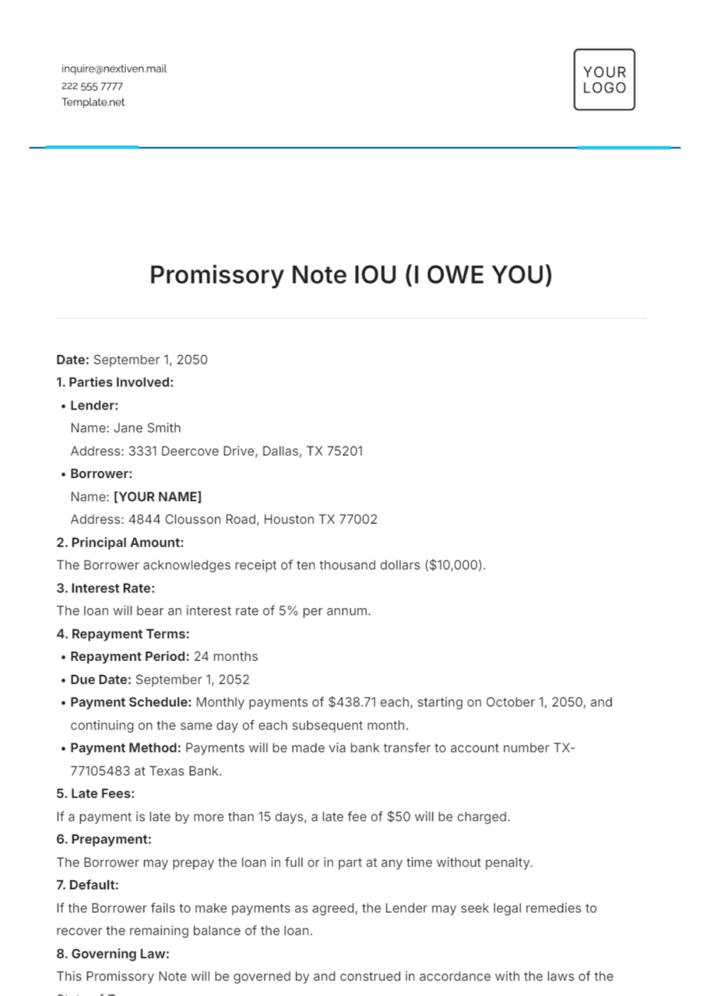 Promissory Note IOU Template by Template.net: IOU Template