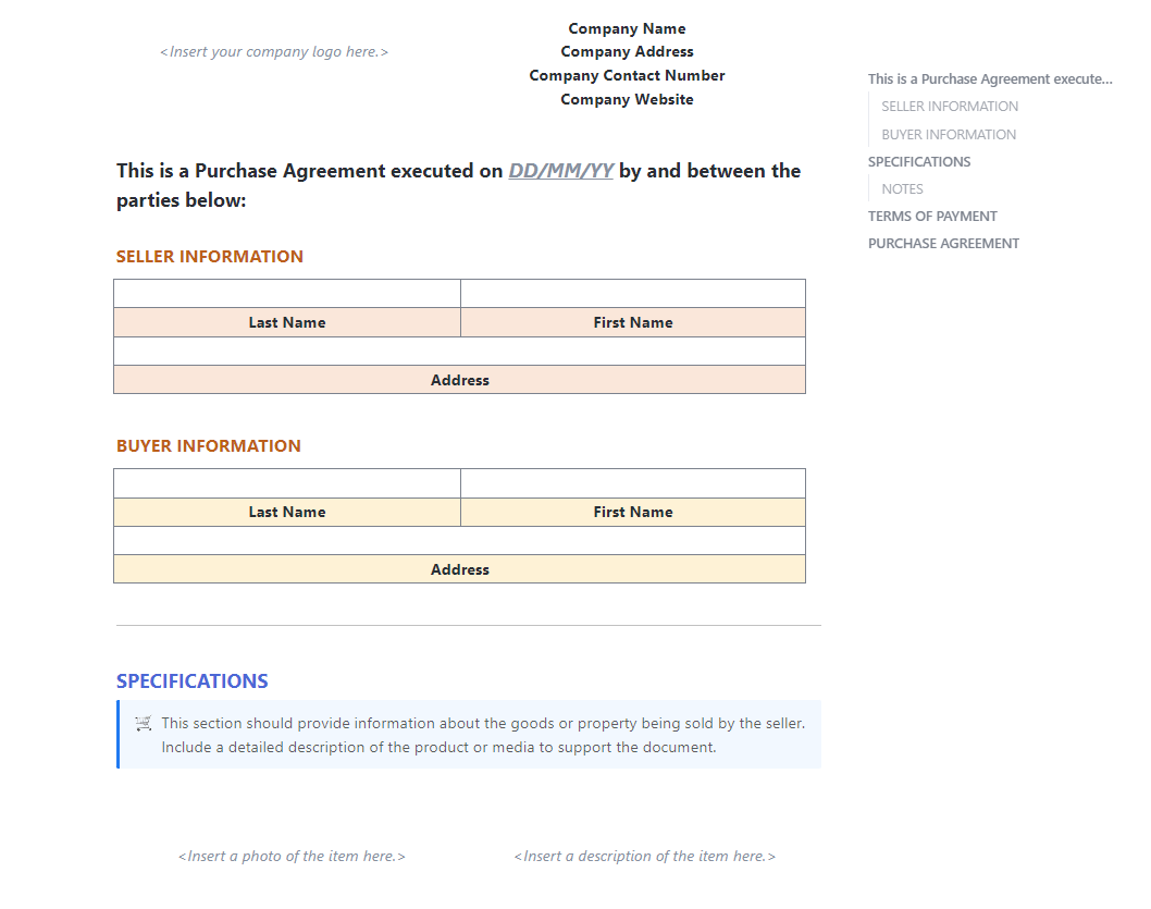 Written notice for a particular purpose