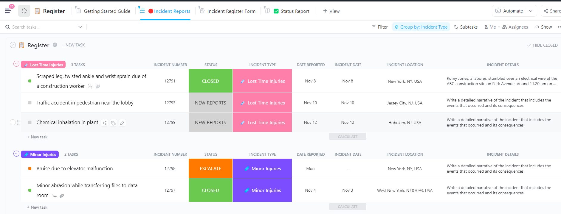 ClickUp Report Register Template