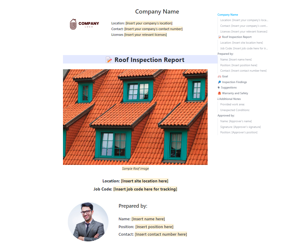 Keep your roofing reports foolproof with the ClickUp Roof Inspection Report Template