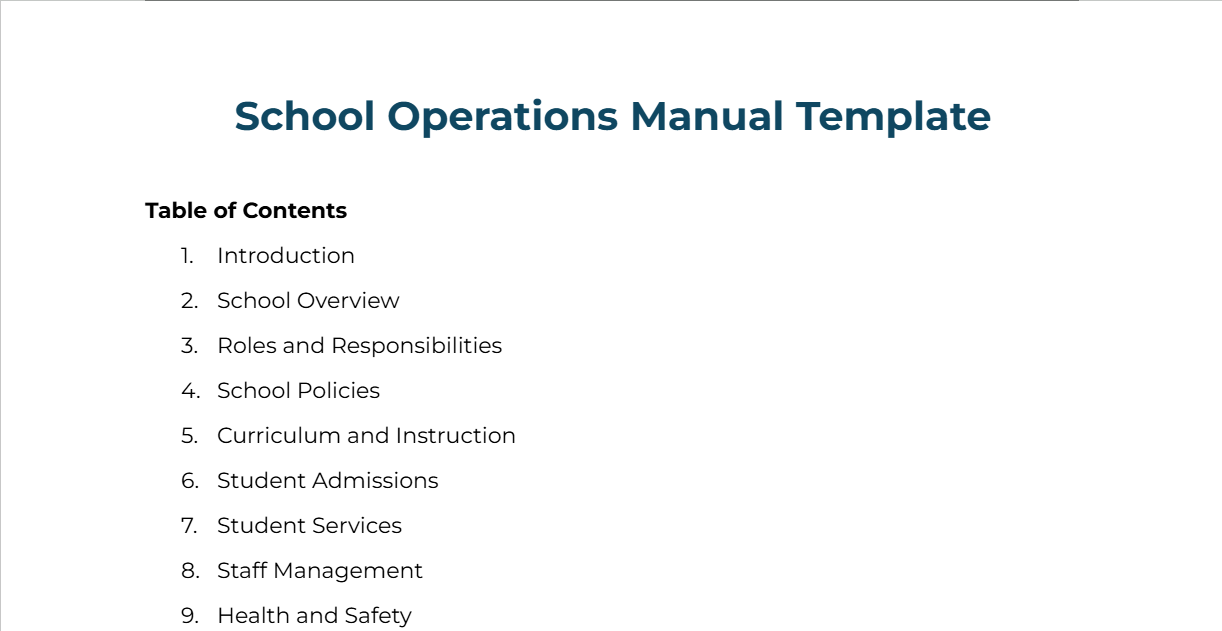 School Operations Manual Template by SweetProcess: Operations Manual Template