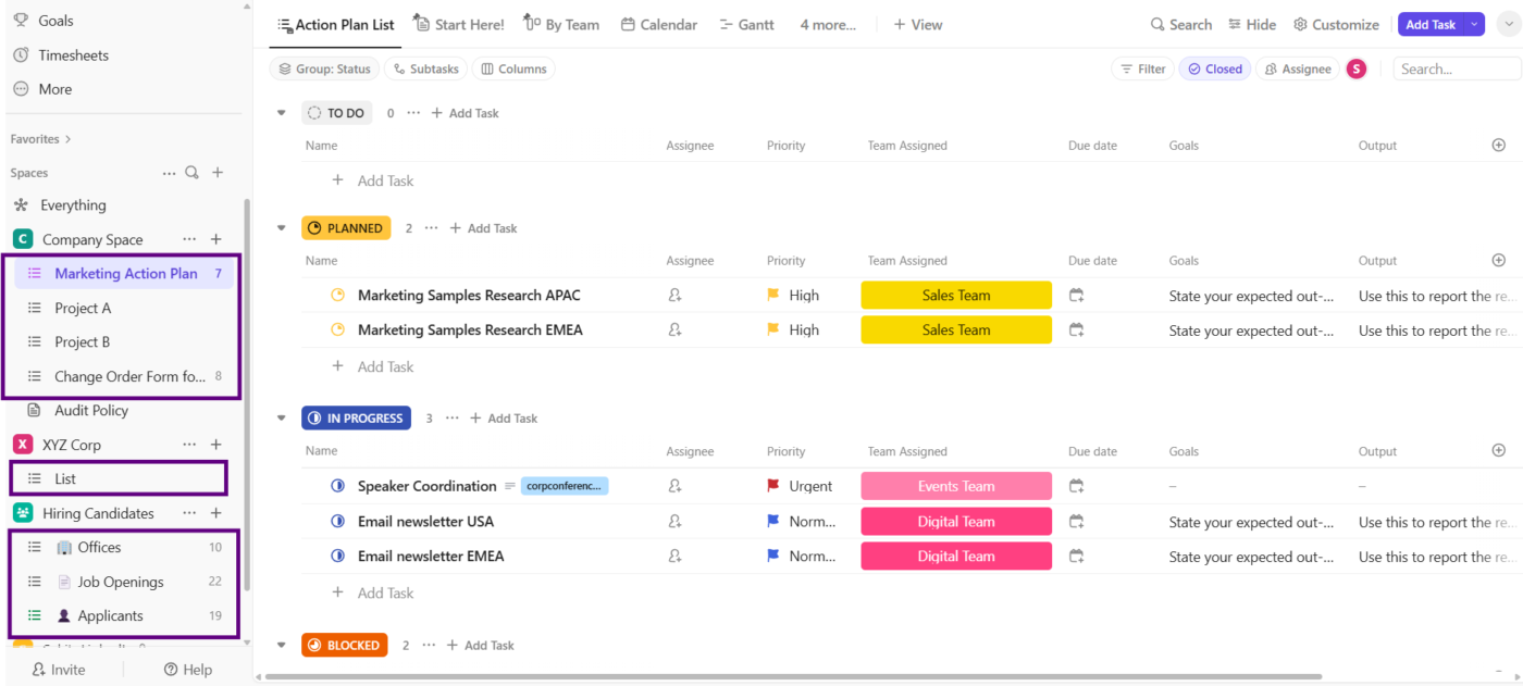 ClickUp Lists: Best shared to-do list app