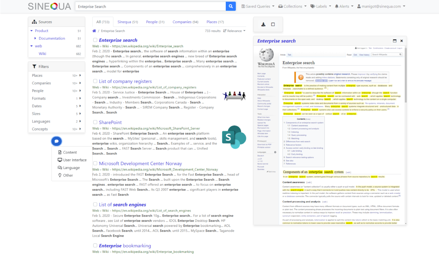 Sinequa Dashboard: Coveo competitors