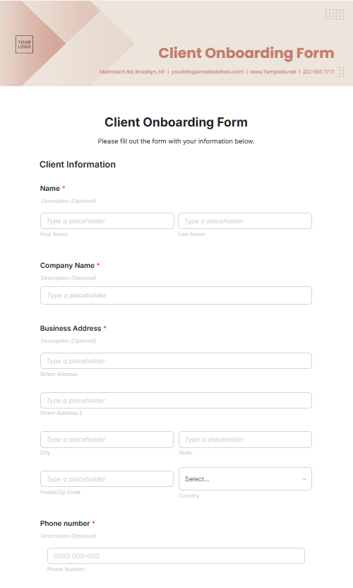 Modelo de formulário de integração de clientes da Template.Net: Modelo de integração de clientes