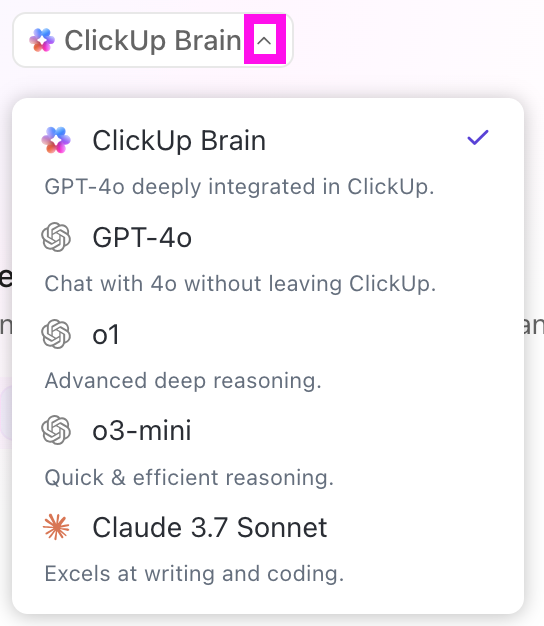 Gebruik externe AI-modellen vanuit de interface van ClickUp