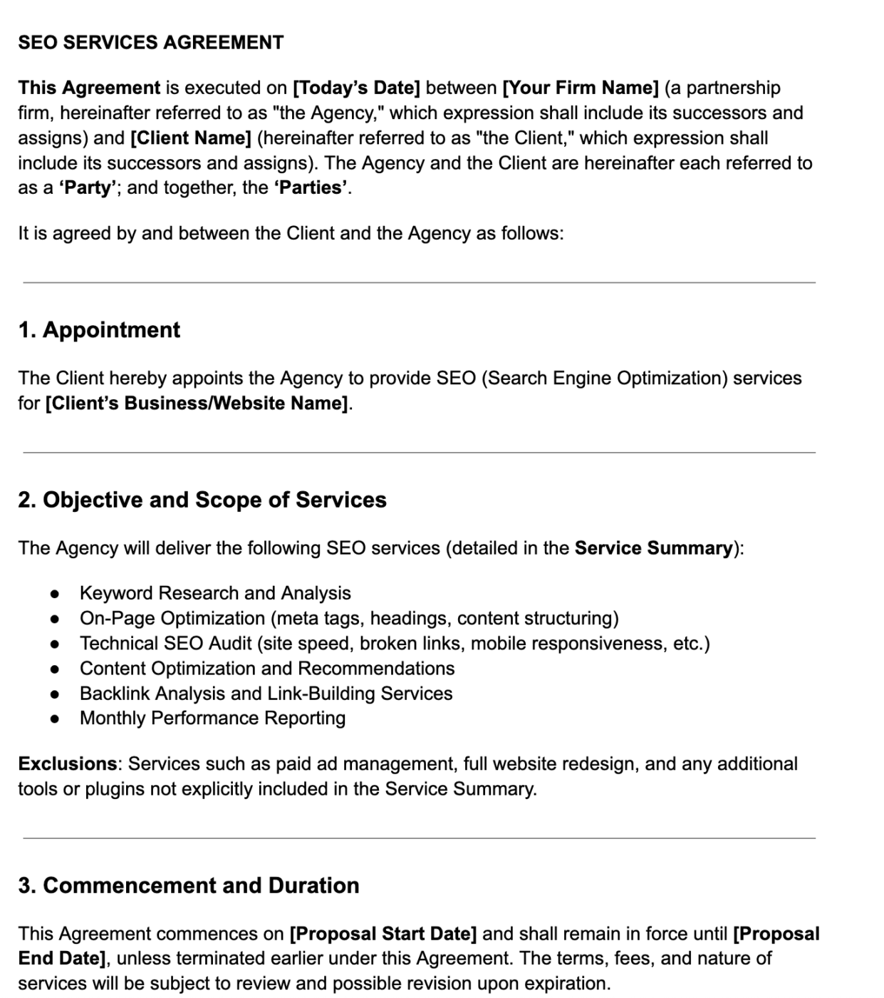Plantilla de contrato SEO de Get Cone