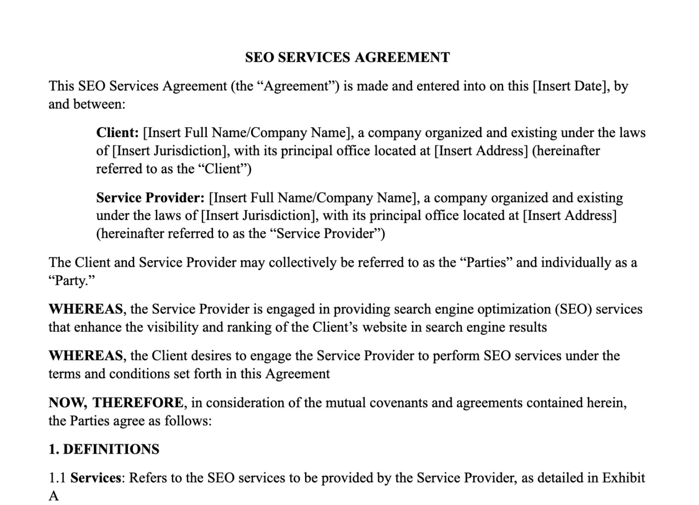Plantilla de contrato de servicios SEO de Legitt