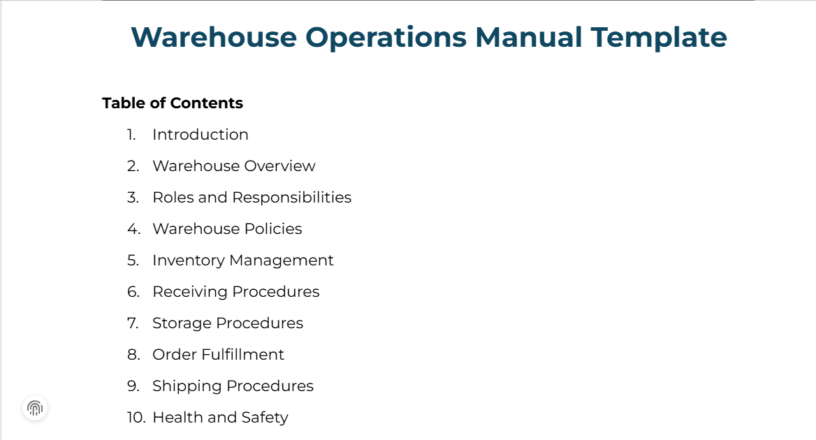 Warehouse Operations Manual Template by SweetProcess: Operations Manual Template