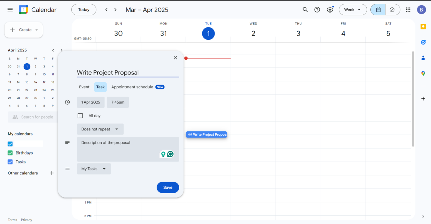 プロジェクト提案書を作成する:Google カレンダーで時間をブロックする
