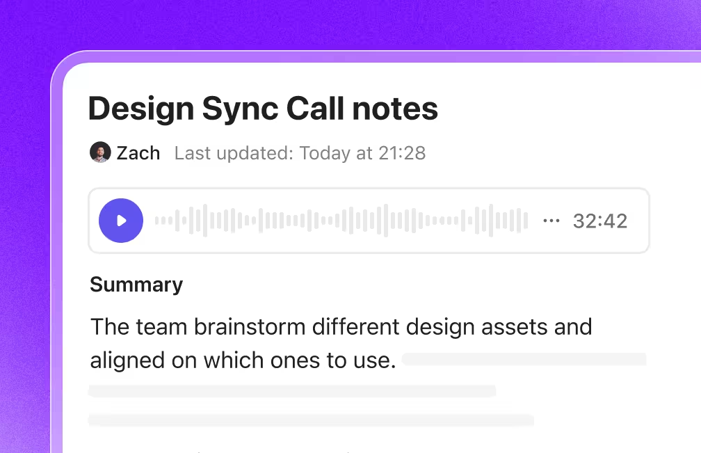 ai note takers for zoom: Create smart summaries from meetings with ClickUp’s AI Notetaker