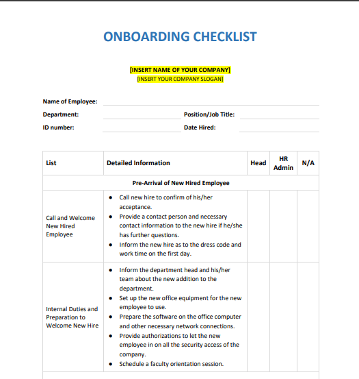 Simple Onboarding Checklist Template by Template.net