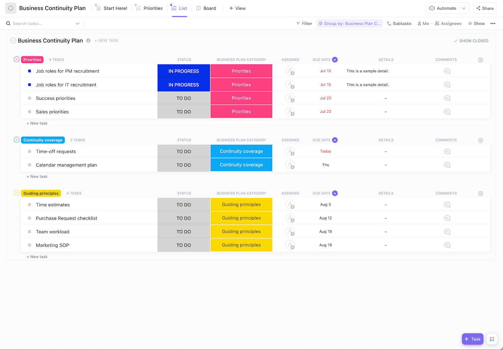 Restaurant Business Plan Template: ClickUp Business Continuity Plan Template