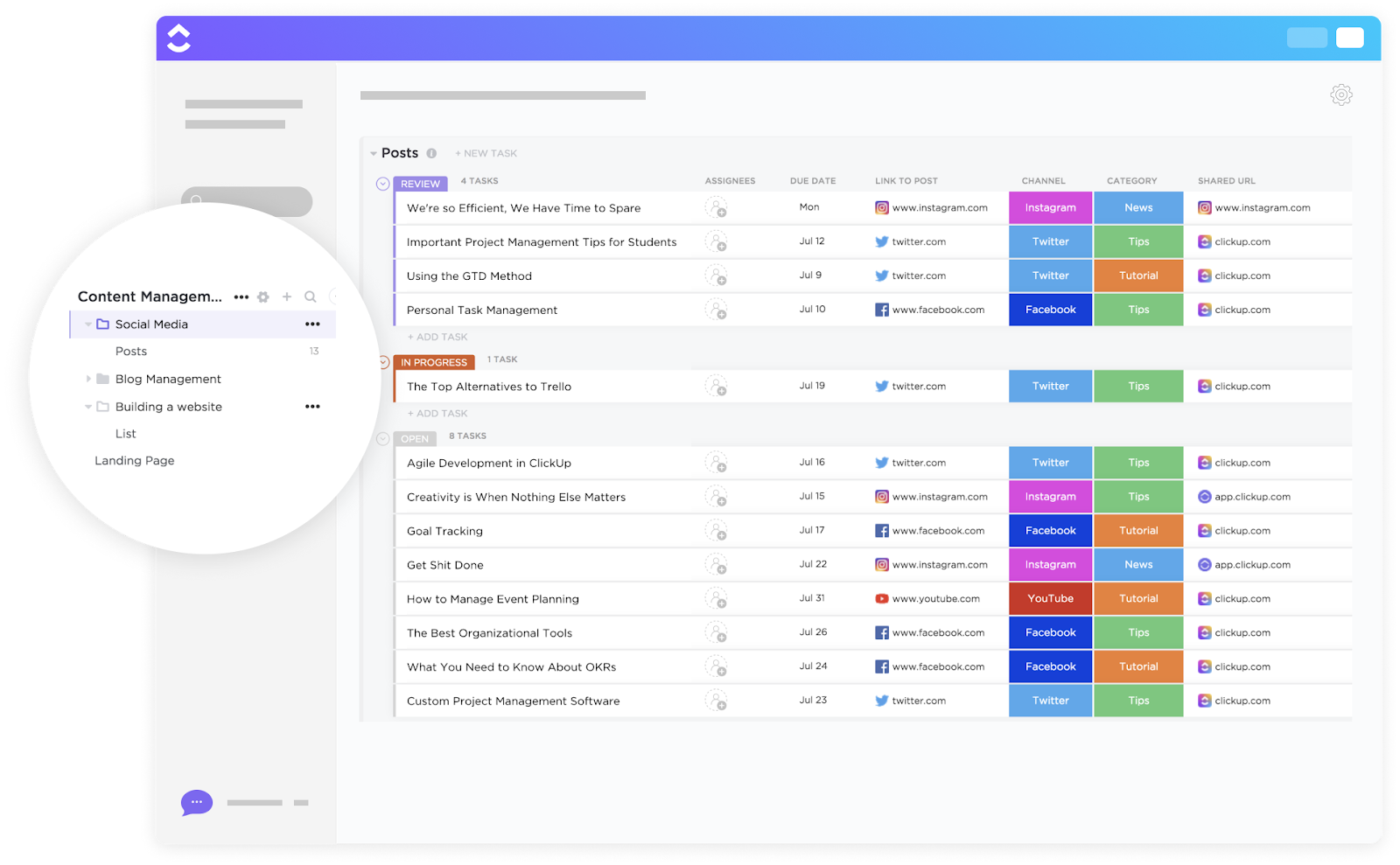 Content Plan Template: ClickUp Social Media Advanced Template