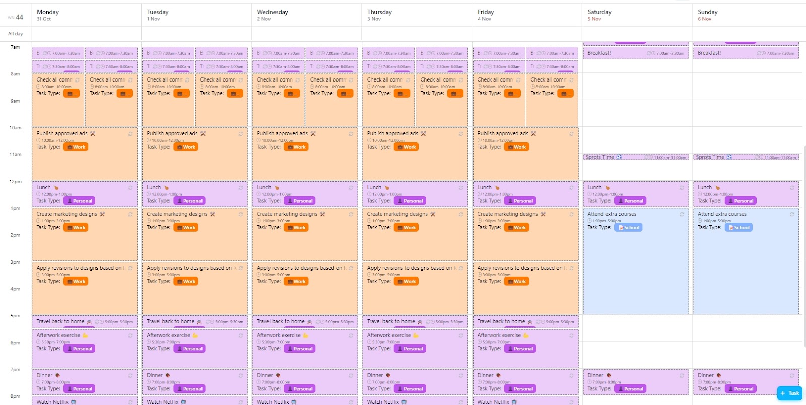 Figma-Kalender-Vorlage: ClickUp-Wochenkalender-Vorlage