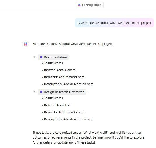 Gain quick insights into the metrics with ClickUp Brain