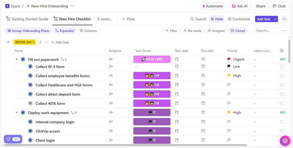 ClickUp New Hire Onboarding List Template