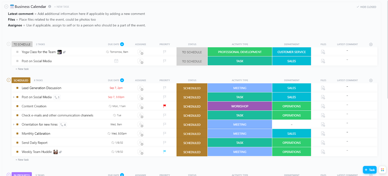 ClickUp Business-Kalender