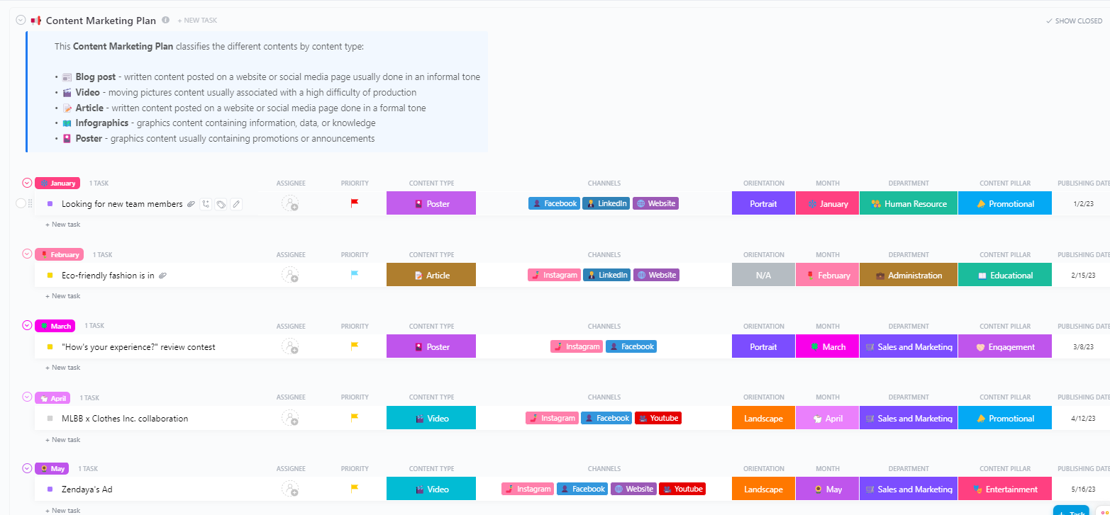 Content Plan Template: ClickUp Content Marketing Plan Template