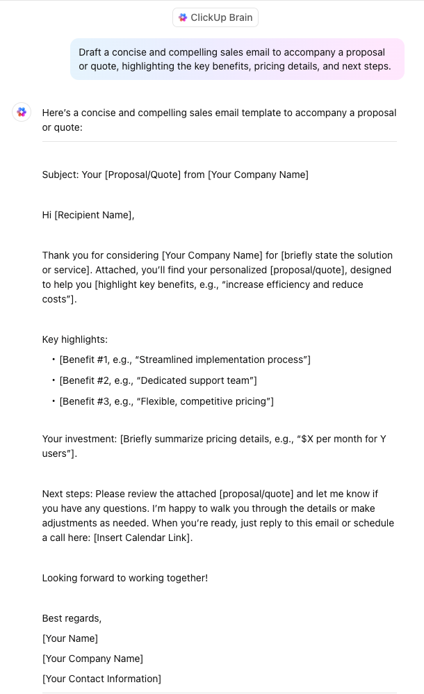 Sales Email Template: Proposal or quote email
