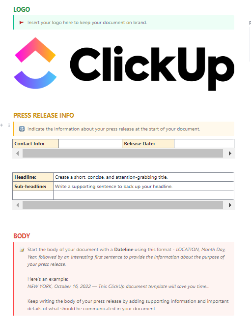 Content Plan Template: ClickUp Content Writing Template
