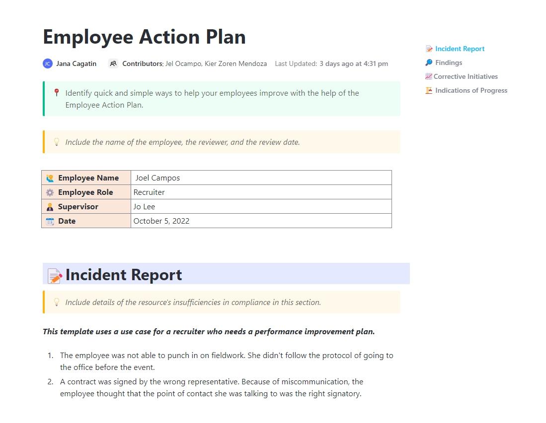 ClickUp Employee Action Plan Template