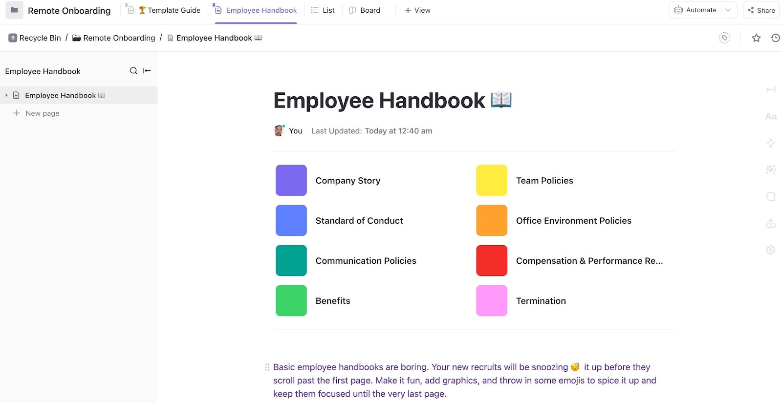 New Hire Checklist Template: ClickUp Remote Onboarding Template