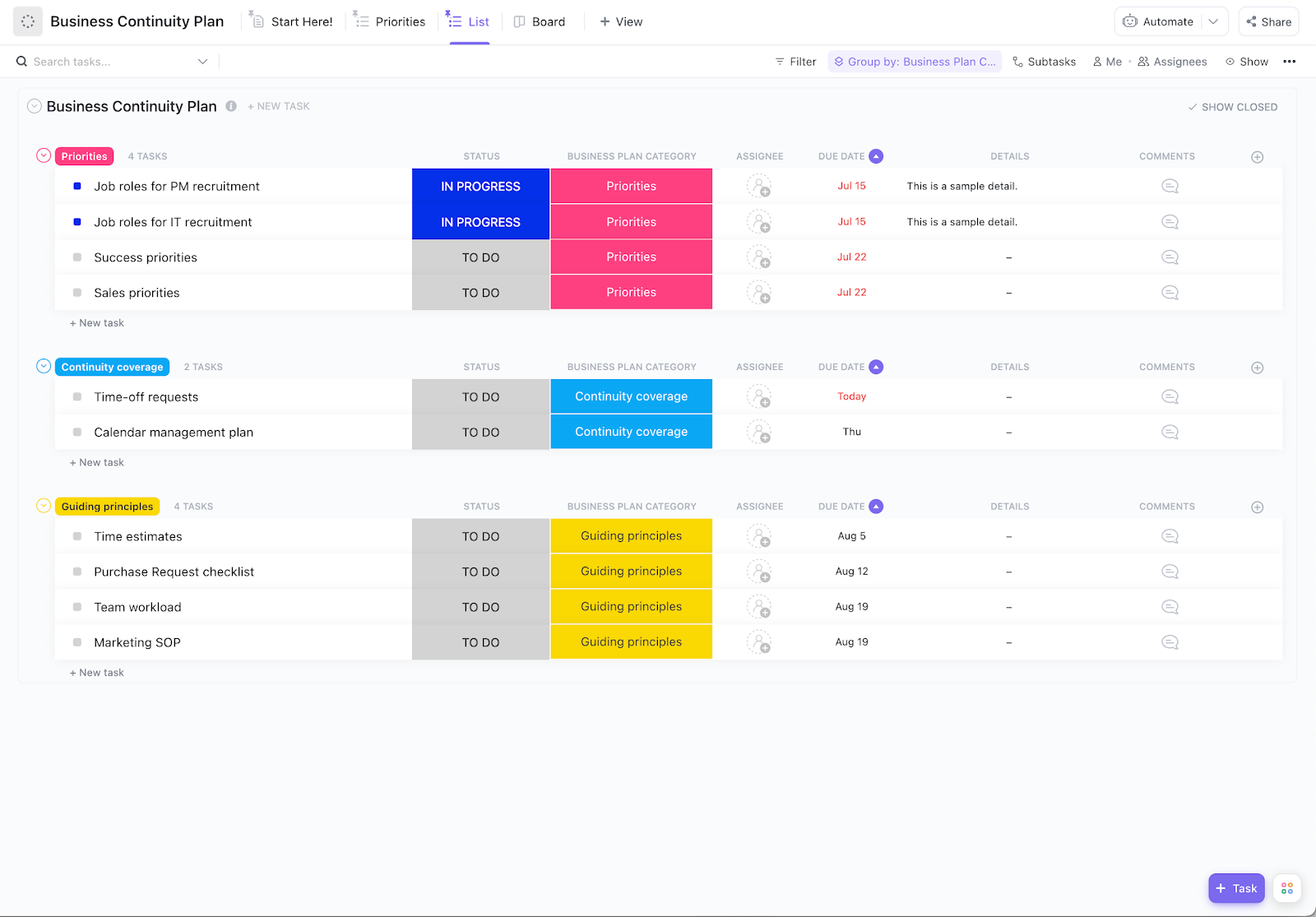 5 Year Business Plan Template: ClickUp Business Continuity Plan Template