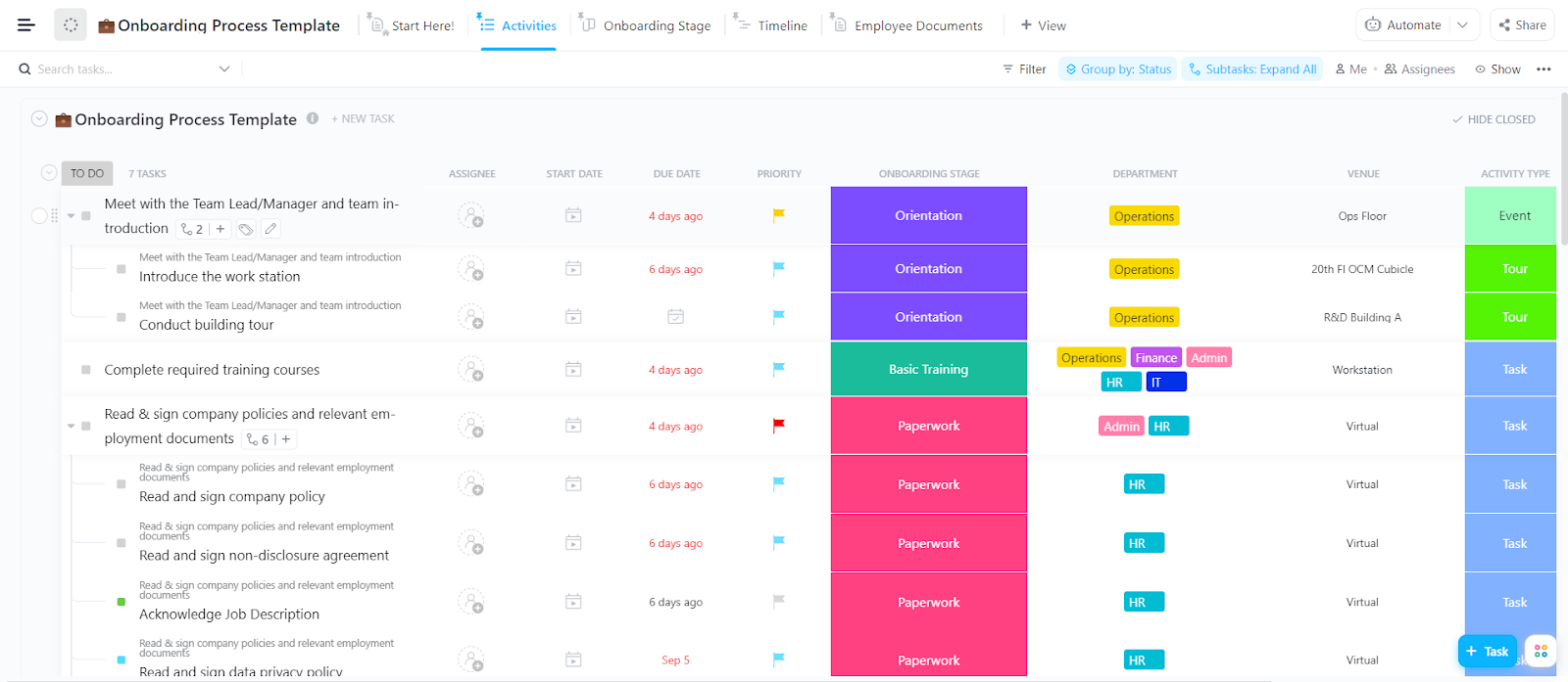 New Hire Checklist Template: ClickUp General Onboarding Template