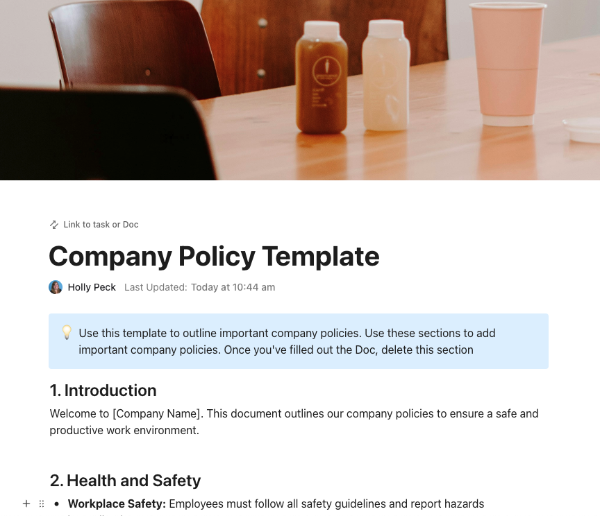 Employee Attendance Policy Template: ClickUp Company Policy Template