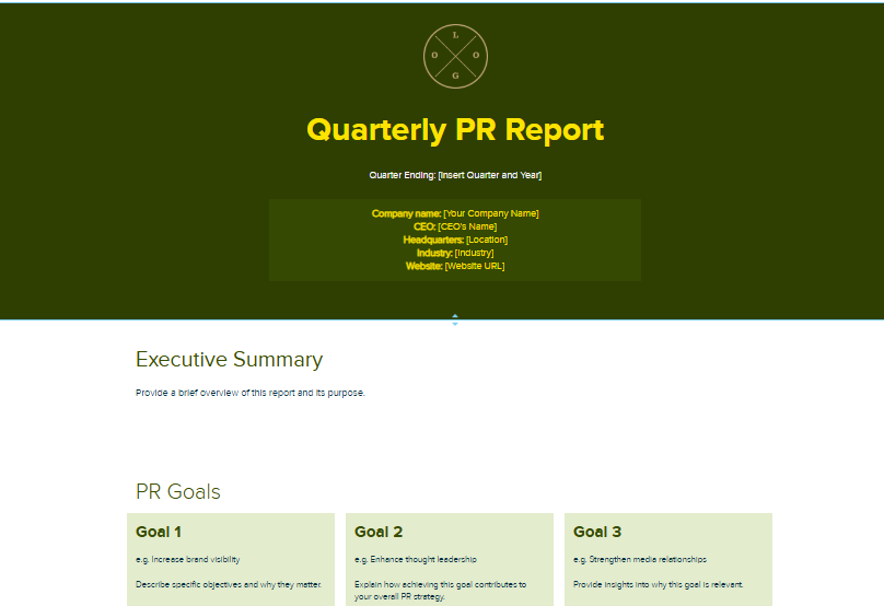 Quarterly PR Report by Xtensio