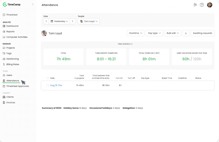 Toggl Alternatives: TimeCamp: Best for combining time-tracking with invoicing and billing