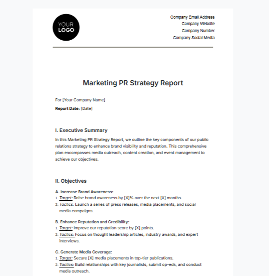 PR Report Templates: Marketing PR Strategy Report Template by Template.Net