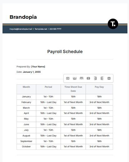 Modelli di calendario delle buste paga: modello di calendario delle buste paga di Template.Net