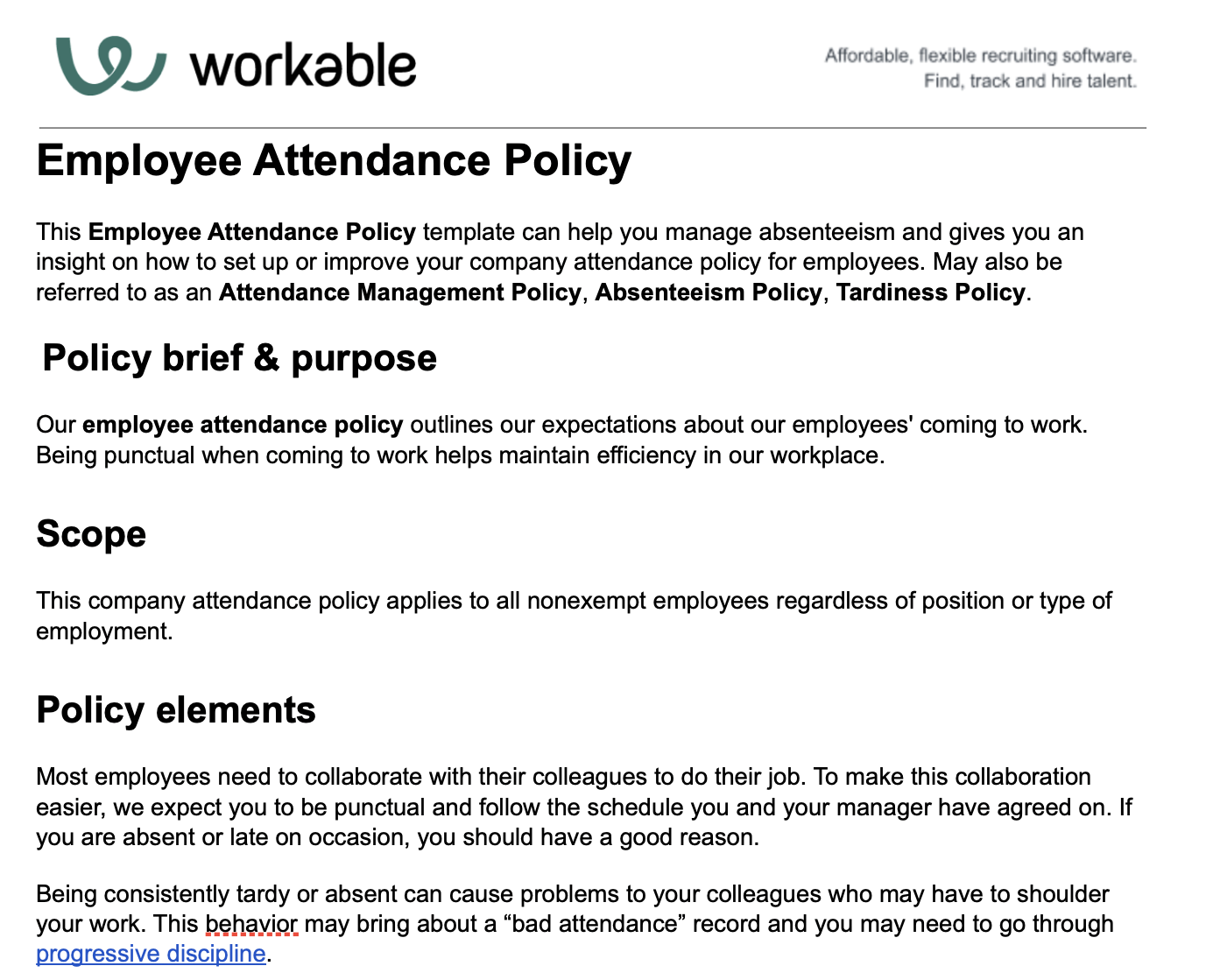 Workable Employee Attendance Policy Template